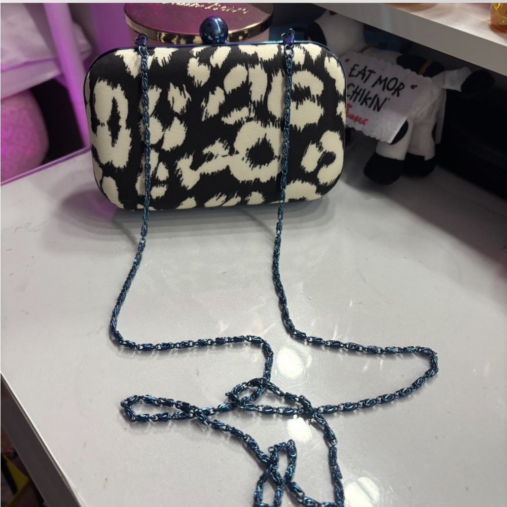 Juicy Couture Black and White Clutch with Blue Chain